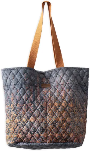 Maison d' Hermine Shopping Bag Cotton Quilted Tote Bag with Zipper Pockets & Small Pouch Grocery Bag for Work Travel Lunch