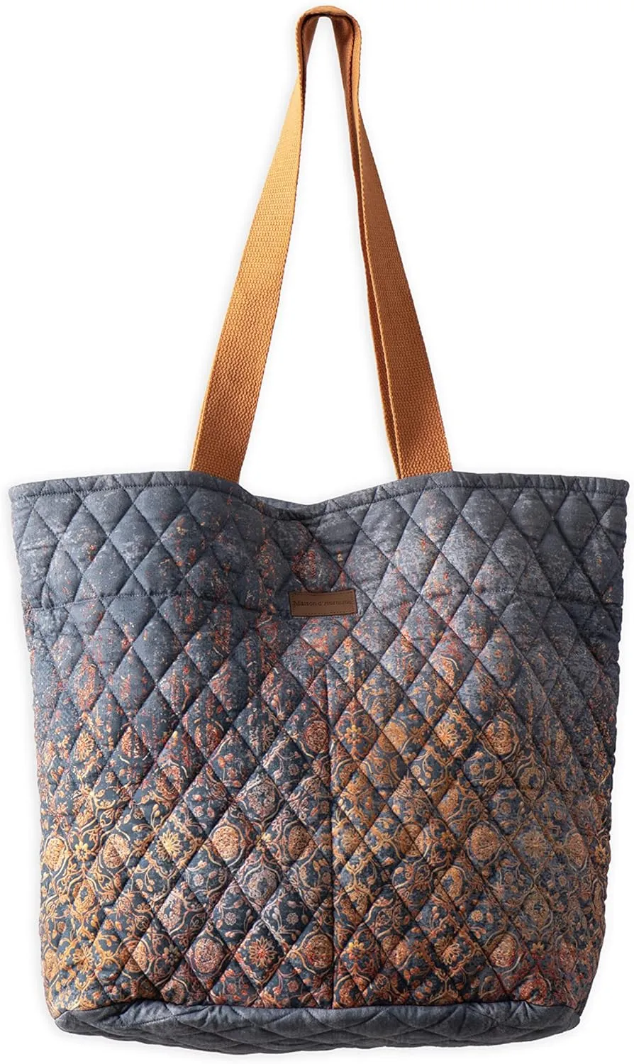 Maison d' Hermine Shopping Bag Cotton Quilted Tote Bag with Zipper Pockets & Small Pouch Grocery Bag for Work Travel Lunch