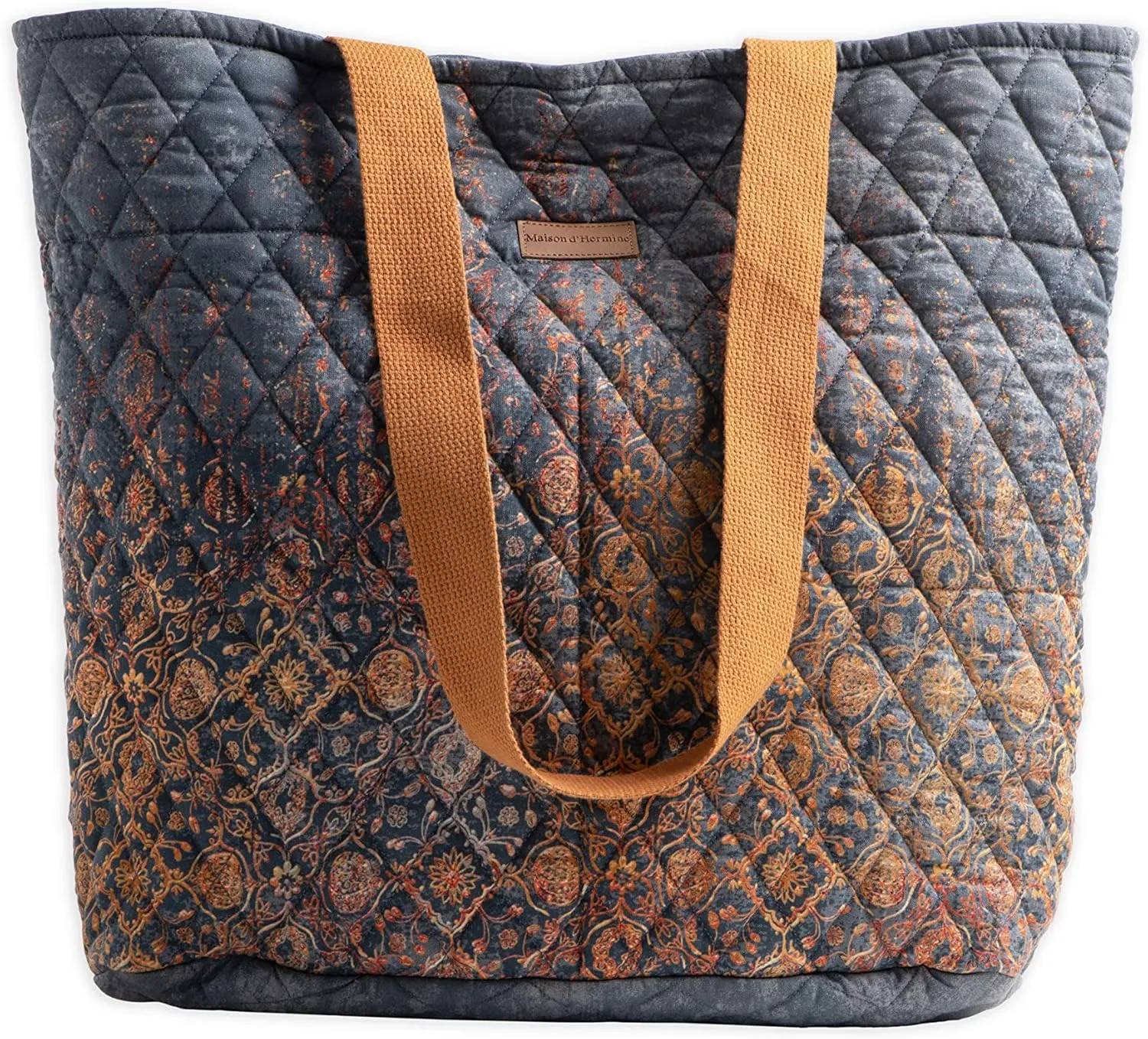Maison d' Hermine Shopping Bag Cotton Quilted Tote Bag with Zipper Pockets & Small Pouch Grocery Bag for Work Travel Lunch