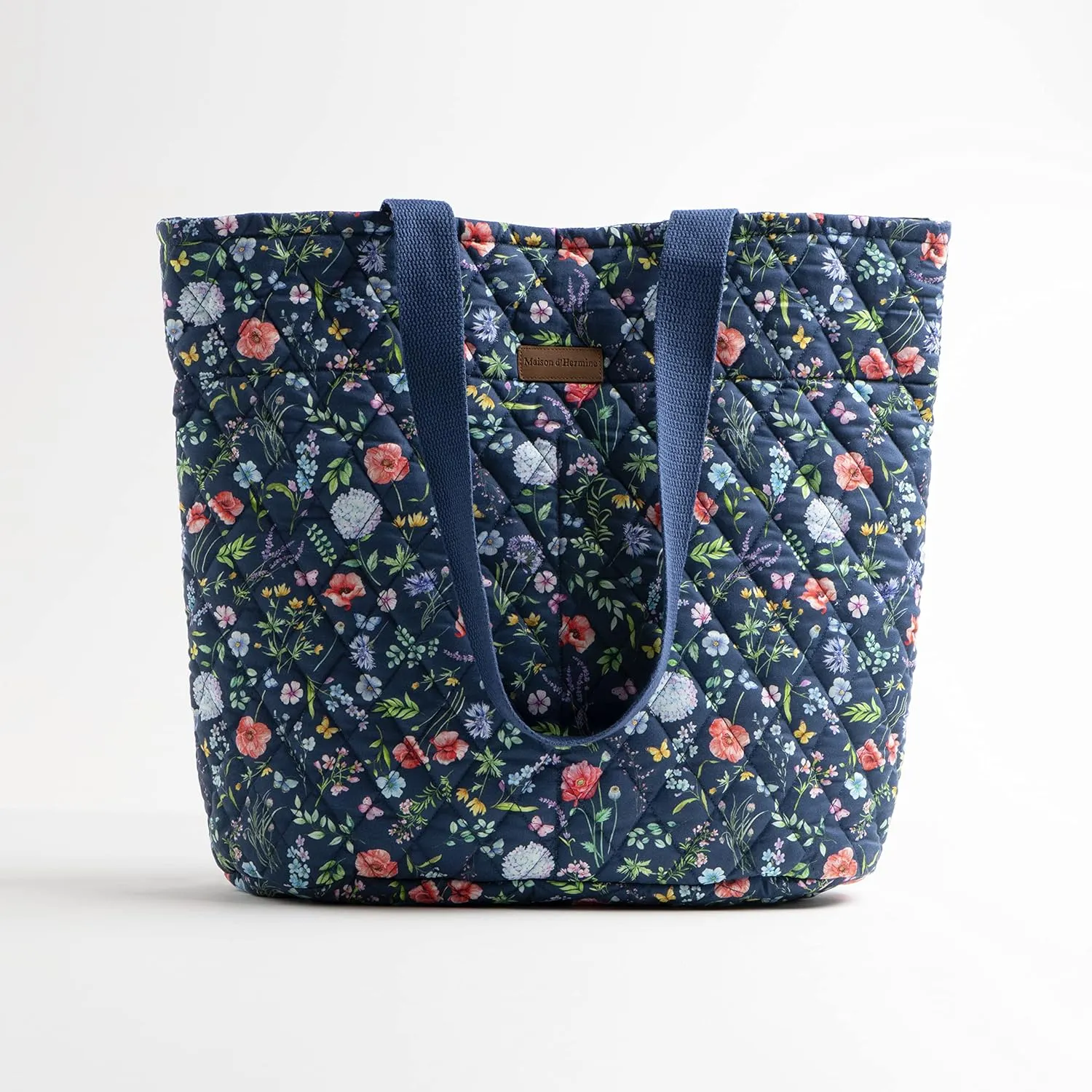 Maison d' Hermine Shopping Bag Cotton Quilted Tote Bag with Zipper Pockets & Small Pouch Grocery Bag for Work Travel Lunch