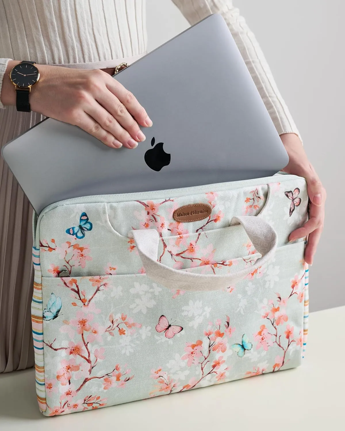 Maison d'Hermine Laptop Bag upto 13.5 inch Stain and water repellent Cotton canvas - Blossom In Spring