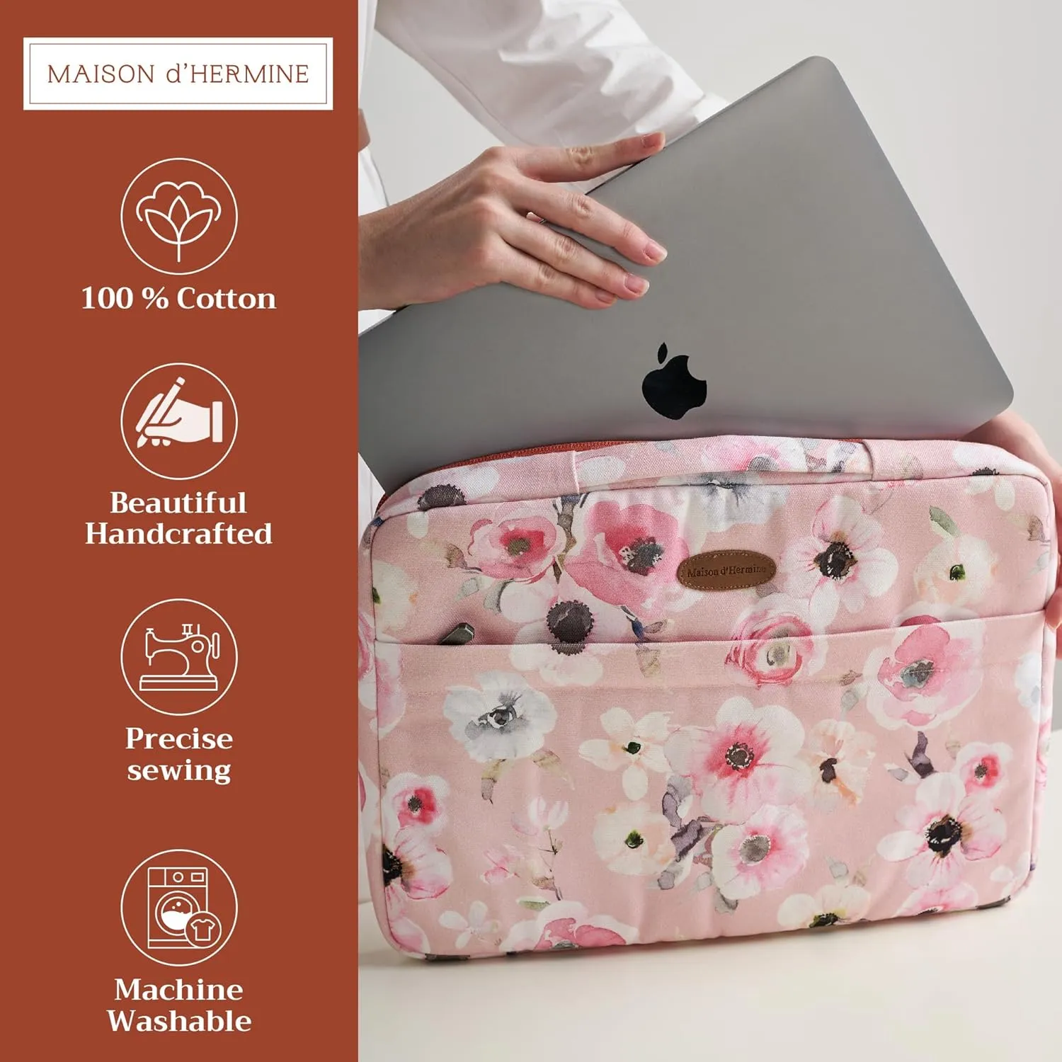 Maison d'Hermine Laptop Sleeve with Handle Case Stain and Water Repellent Cotton Canvas