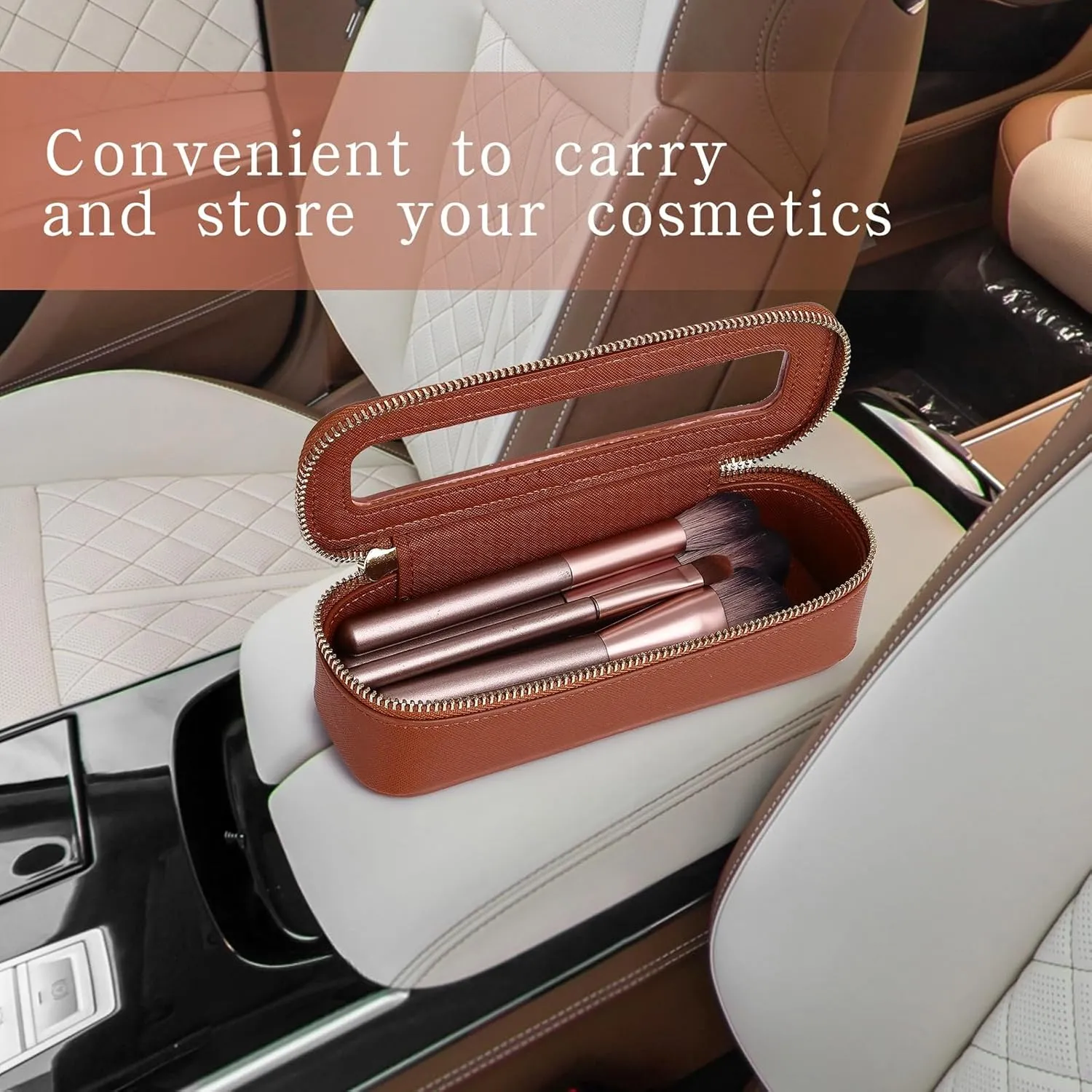 Makeup Brush Bag Slim Clear Makeup Bag Travel Cosmetic Case and Brush Holder Waterproof Toiletry Makeup Bag with Zipper Purse Organizer for Women (Brown, Slim)