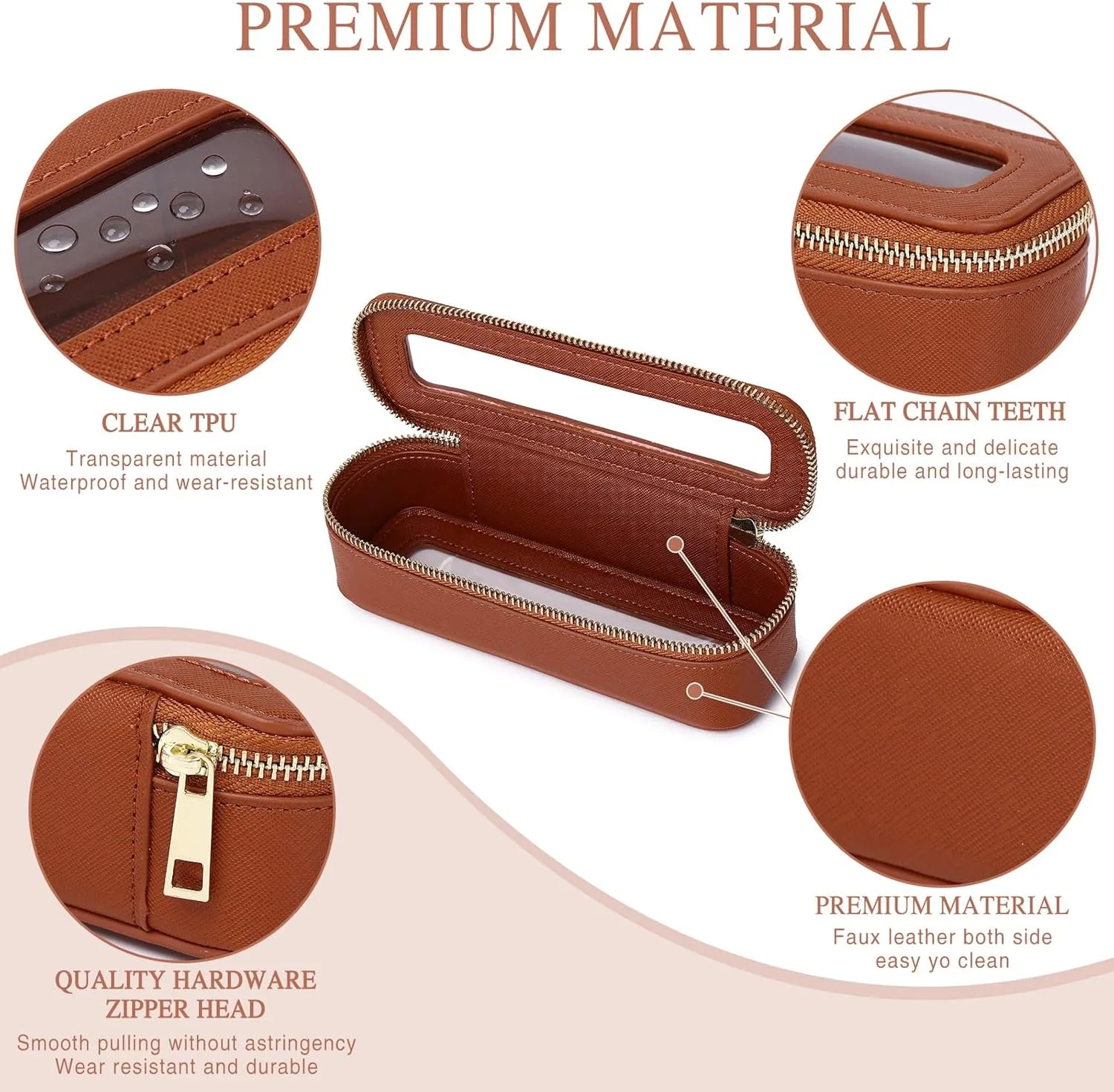 Makeup Brush Bag Slim Clear Makeup Bag Travel Cosmetic Case and Brush Holder Waterproof Toiletry Makeup Bag with Zipper Purse Organizer for Women (Brown, Slim)