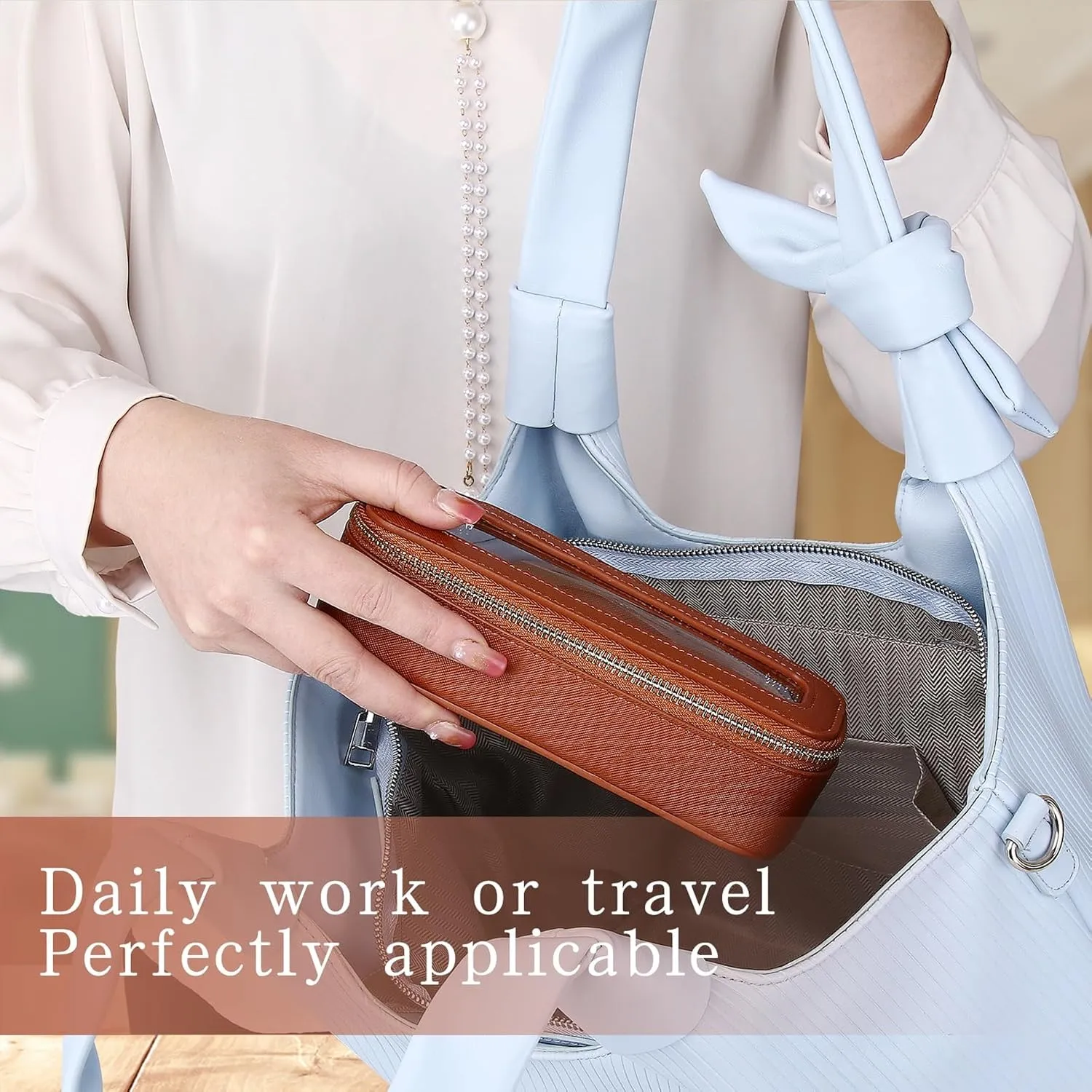 Makeup Brush Bag Slim Clear Makeup Bag Travel Cosmetic Case and Brush Holder Waterproof Toiletry Makeup Bag with Zipper Purse Organizer for Women (Brown, Slim)