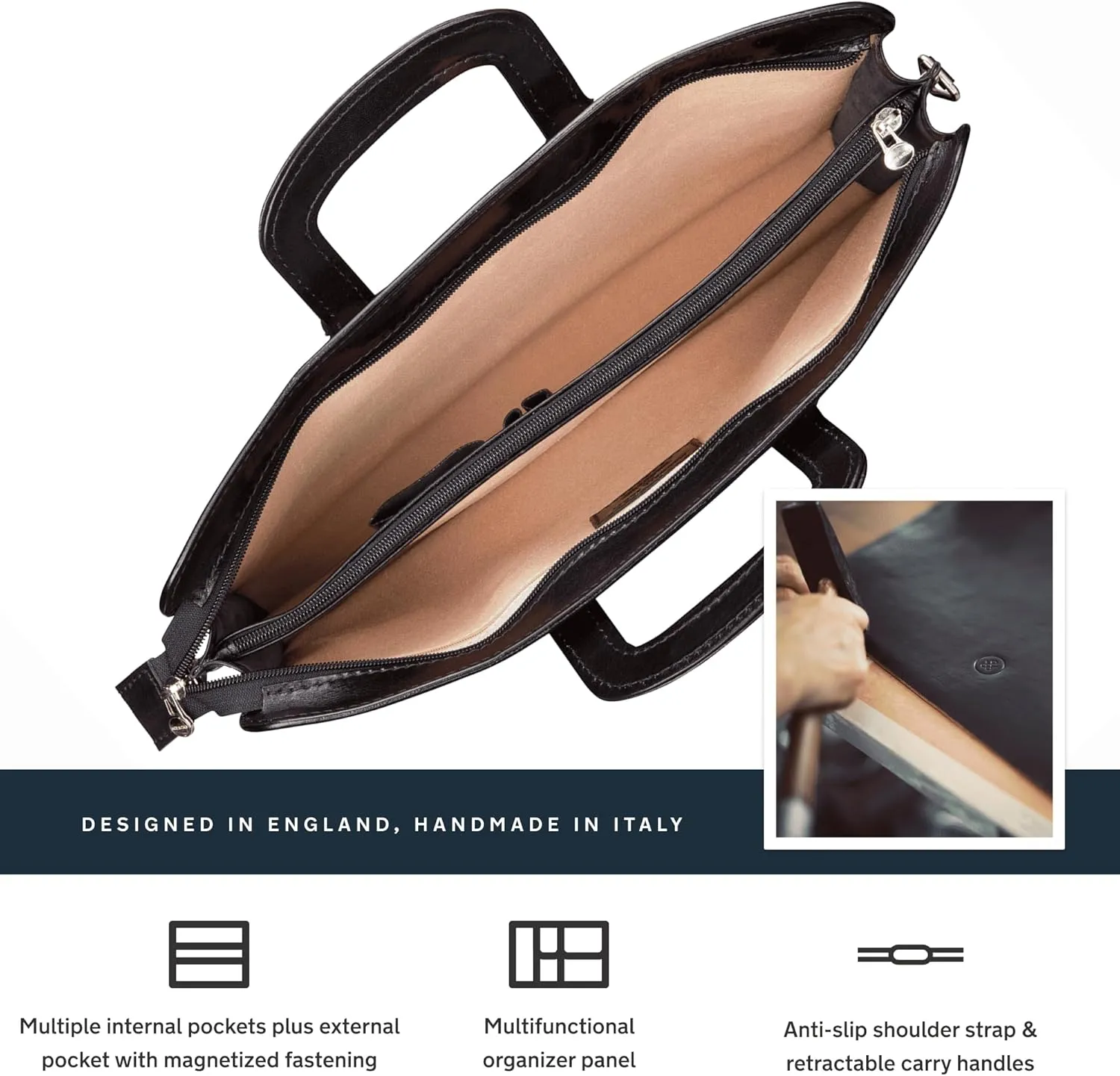 Maxwell Scott - Mens Luxury Leather Slim Document Case Portfolio with Handles - Handmade in Italy - The Barolo