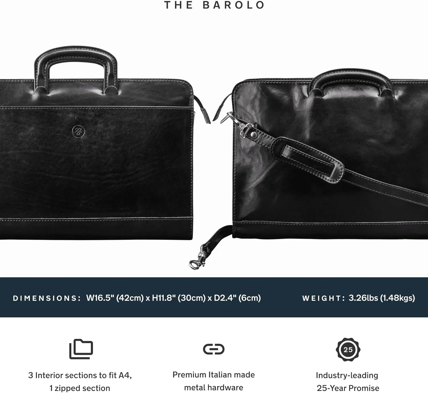 Maxwell Scott - Mens Luxury Leather Slim Document Case Portfolio with Handles - Handmade in Italy - The Barolo