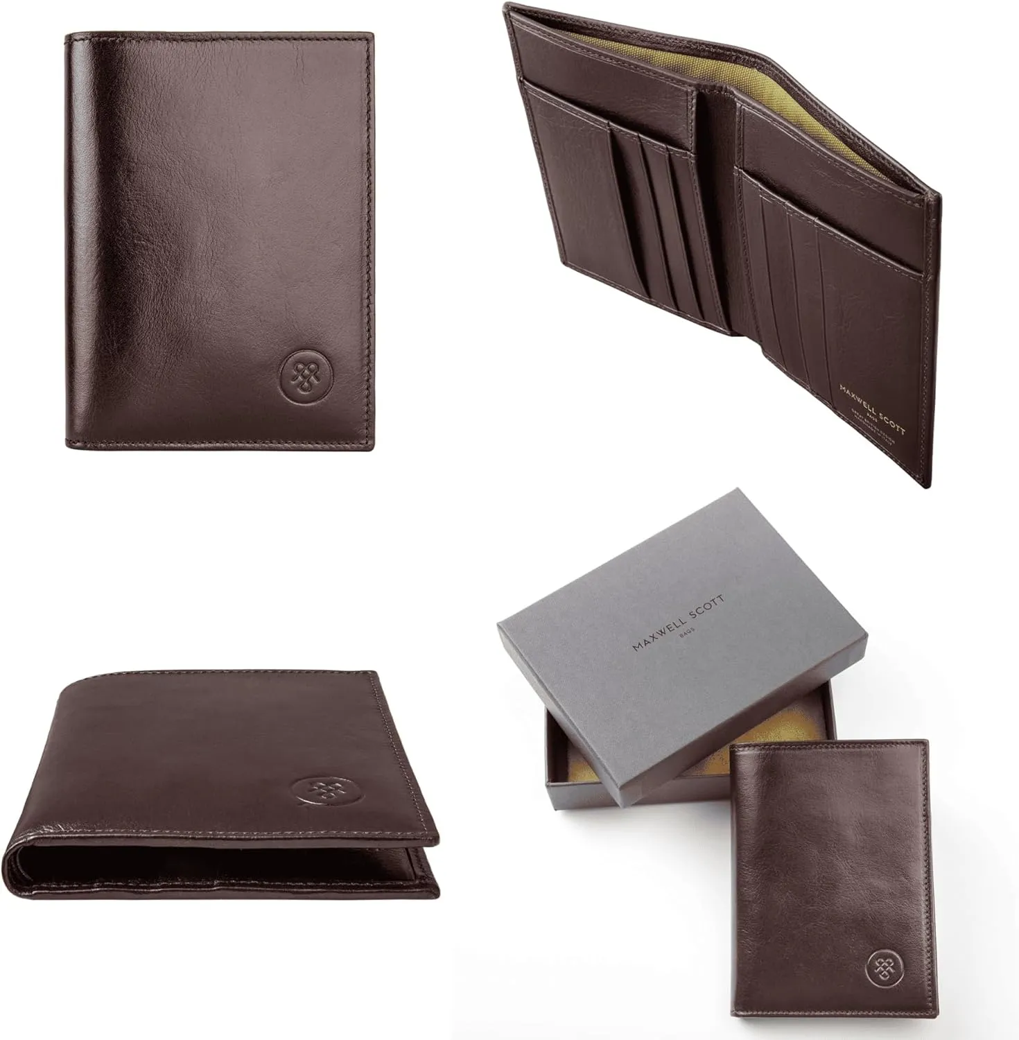 Maxwell Scott - Mens Luxury Tall Slim Leather Credit Card Wallet - Made from Full Grain Hides - The Salerno Dark Brown