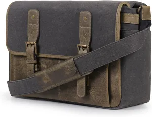 MegaGear Italian Leather Messenger Bag, Lightweight Unisex Business Briefcase Satchel Portfolio, Multi Compartment, Olive