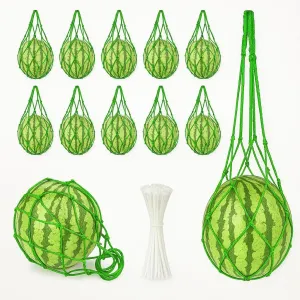 Melon Hammock Net for Vertical Growing, 12 Pack Watermelon Support Mesh Bags with 50 pcs Zip Ties, Reusable Fruit Slings for Cantaloupe, Pumpkin, Honeydew, Garden Trellis Vine Cradle (12, Green)