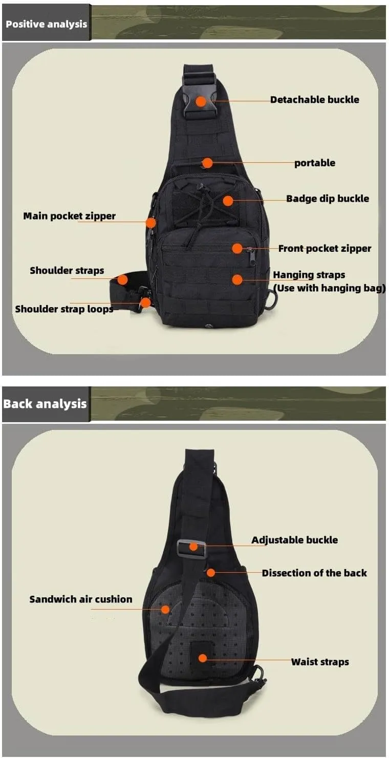Men's Chest Bag Oxford Bag Crossbody Bag Shoulder Bag Korean Version Small Backpack Casual Belt Bag (Black CP)