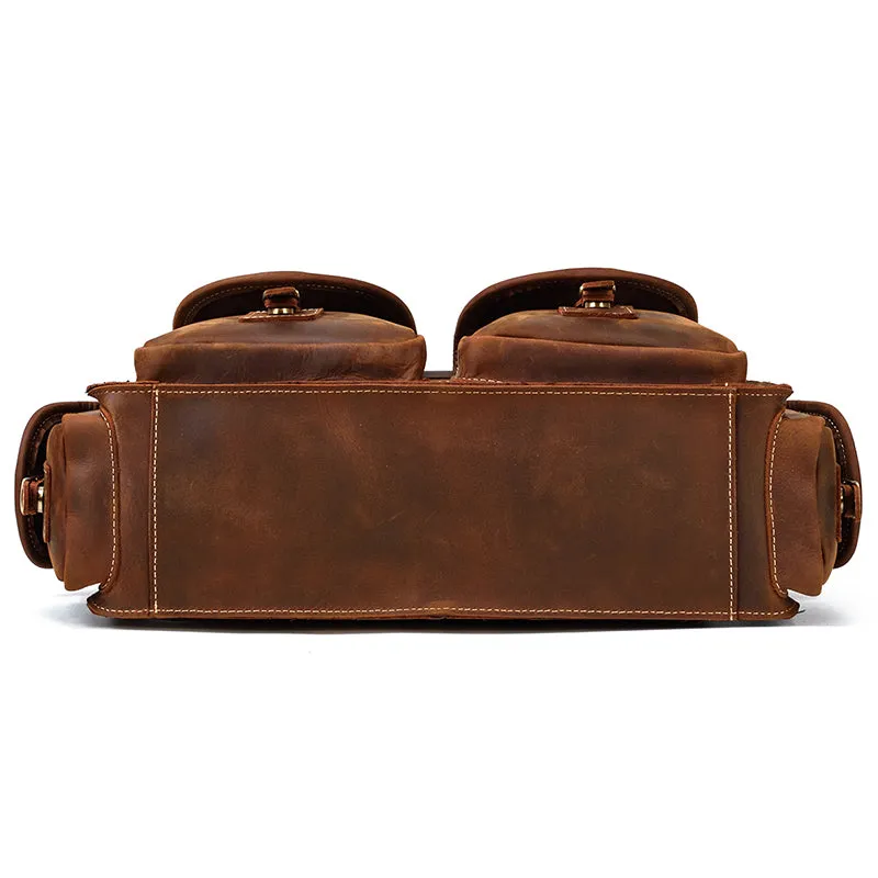 Men’s Collection Zippered Leather Briefcase, Hickory Brown, One Size