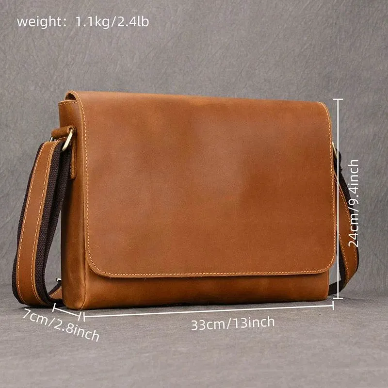 Men's Leather Crossbody Bag – High Quality Crazy Horse School Bag