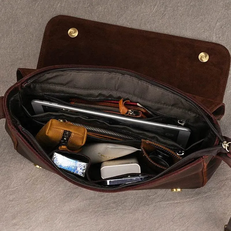 Men's Leather Crossbody Bag – High Quality Crazy Horse School Bag