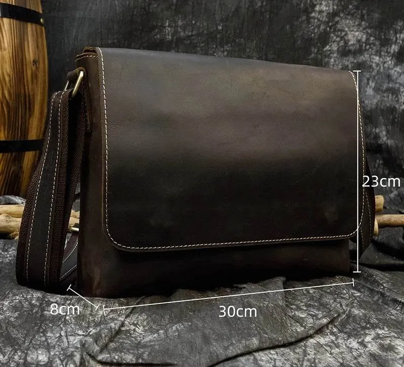 Men's Leather Crossbody Bag – High Quality Crazy Horse School Bag