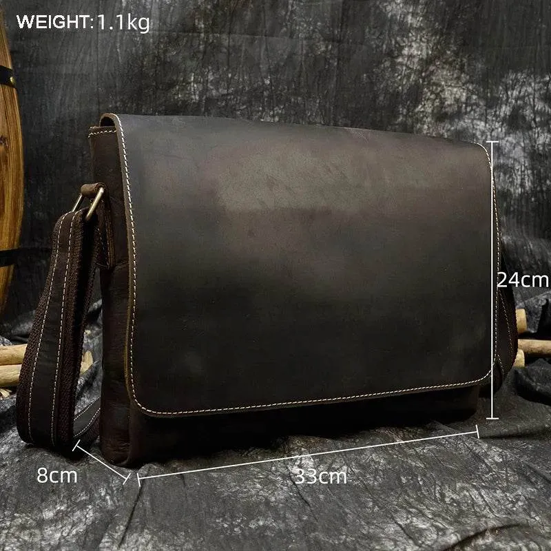 Men's Leather Crossbody Bag – High Quality Crazy Horse School Bag