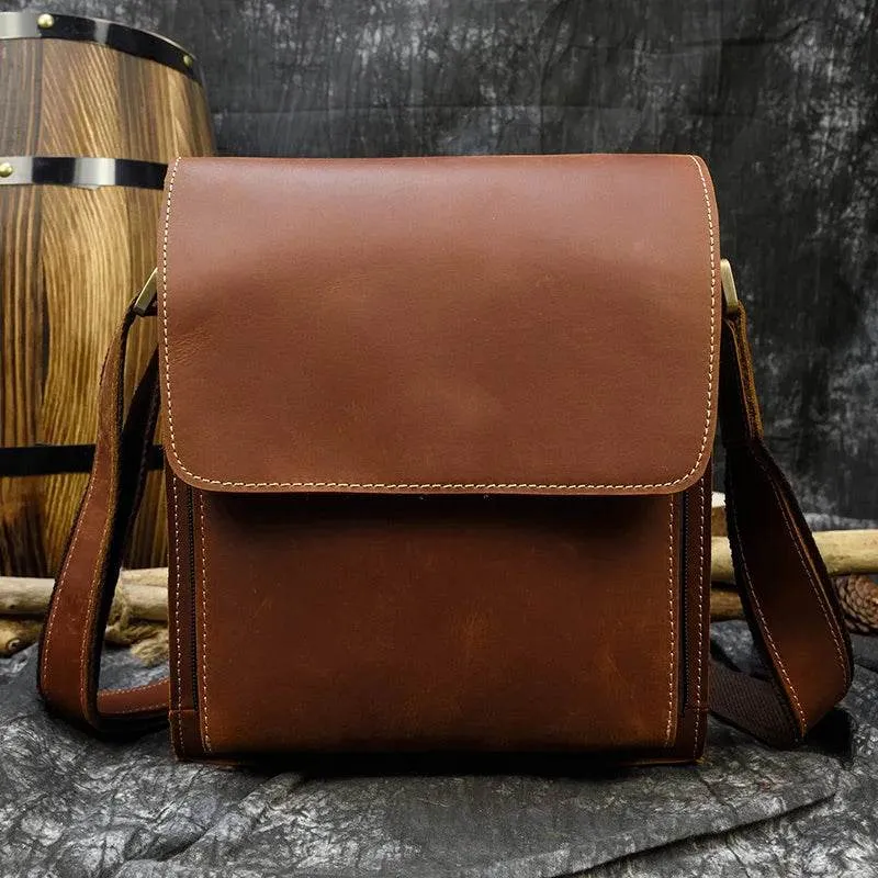 Men's Leather Crossbody Bag – High Quality Crazy Horse School Bag