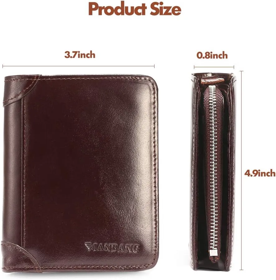 Mens Wallet Zipper Genuine Leather RFID Card Holders Cowhide Zip Coin Pocket Bifold wallets for men