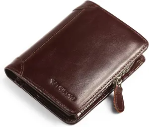 Mens Wallet Zipper Genuine Leather RFID Card Holders Cowhide Zip Coin Pocket Bifold wallets for men