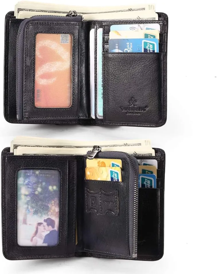 Mens Wallet Zipper Genuine Leather RFID Card Holders Cowhide Zip Coin Pocket Bifold wallets for men