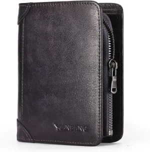 Mens Wallet Zipper Genuine Leather RFID Card Holders Cowhide Zip Coin Pocket Bifold wallets for men