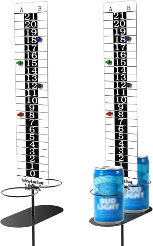 Metal Magnetic Cornhole Scoreboard with Drink Holders，Two Installation Ways, Can Place Both on Flat or Uneven Place, Easy to Assemble, Keep Track of The Score, Good for Indoor&Outdoor use,2 Pack