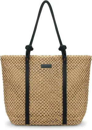 MICOM Tote Bag-Beach Totes Bags for Women,Straw Bag,Straw Tote Bag,Totes Bags for Women, Lightweight Woven Beach Bag with Black Handles for Outdoor Travel