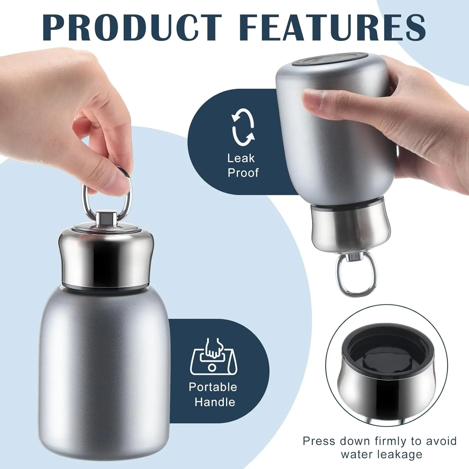 Mifoci 2 Pcs 10oz Mini Stainless Steel Water Bottle Slim Insulated Thermal Small Vacuum Hot Cold Drink Portable Water Bottle for Women Gifts Travel Camping Hiking (Silver)