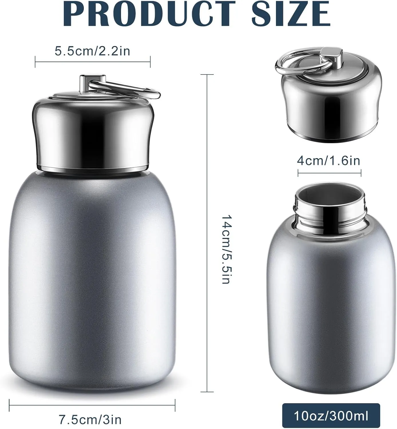 Mifoci 2 Pcs 10oz Mini Stainless Steel Water Bottle Slim Insulated Thermal Small Vacuum Hot Cold Drink Portable Water Bottle for Women Gifts Travel Camping Hiking (Silver)