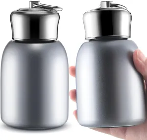 Mifoci 2 Pcs 10oz Mini Stainless Steel Water Bottle Slim Insulated Thermal Small Vacuum Hot Cold Drink Portable Water Bottle for Women Gifts Travel Camping Hiking (Silver)