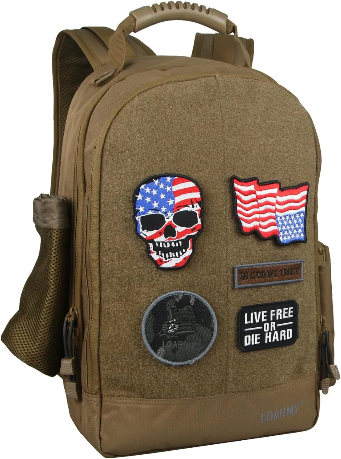 Military Tactical Backpack Work Bag with Five Patches Including 1 US Flags for Outdoor (Coyote), Large, 19061