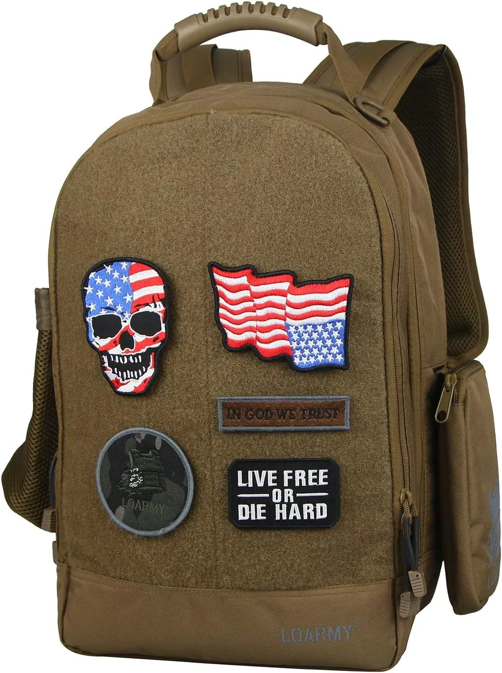 Military Tactical Backpack Work Bag with Five Patches Including 1 US Flags for Outdoor (Coyote), Large, 19061