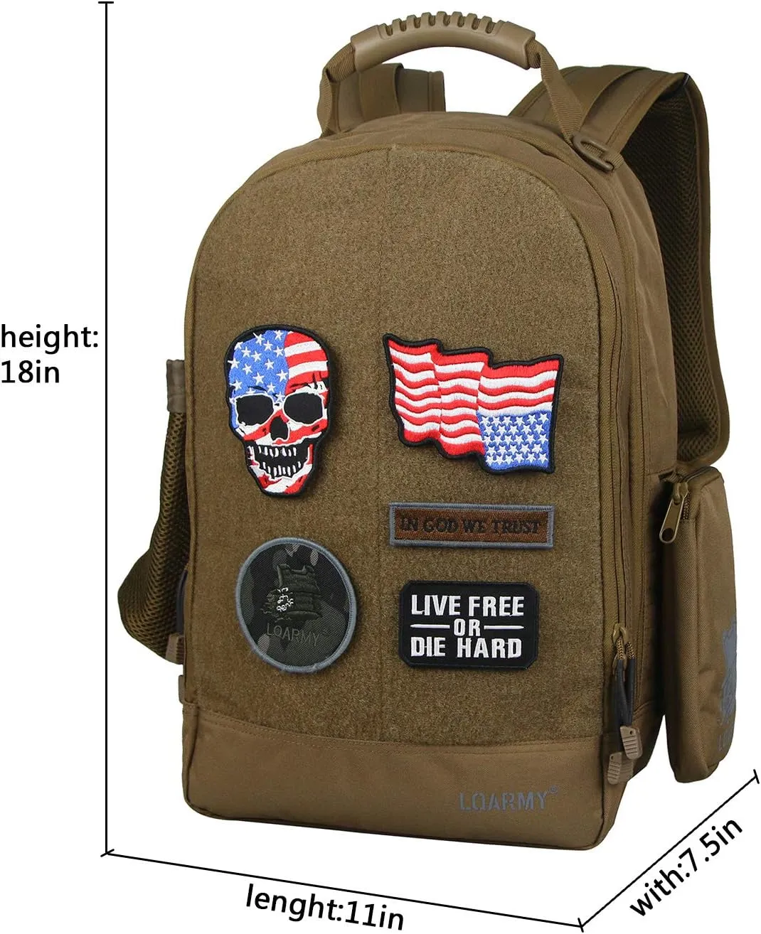 Military Tactical Backpack Work Bag with Five Patches Including 1 US Flags for Outdoor (Coyote), Large, 19061