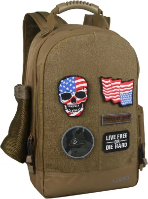 Military Tactical Backpack Work Bag with Five Patches Including 1 US Flags for Outdoor (Coyote), Large, 19061