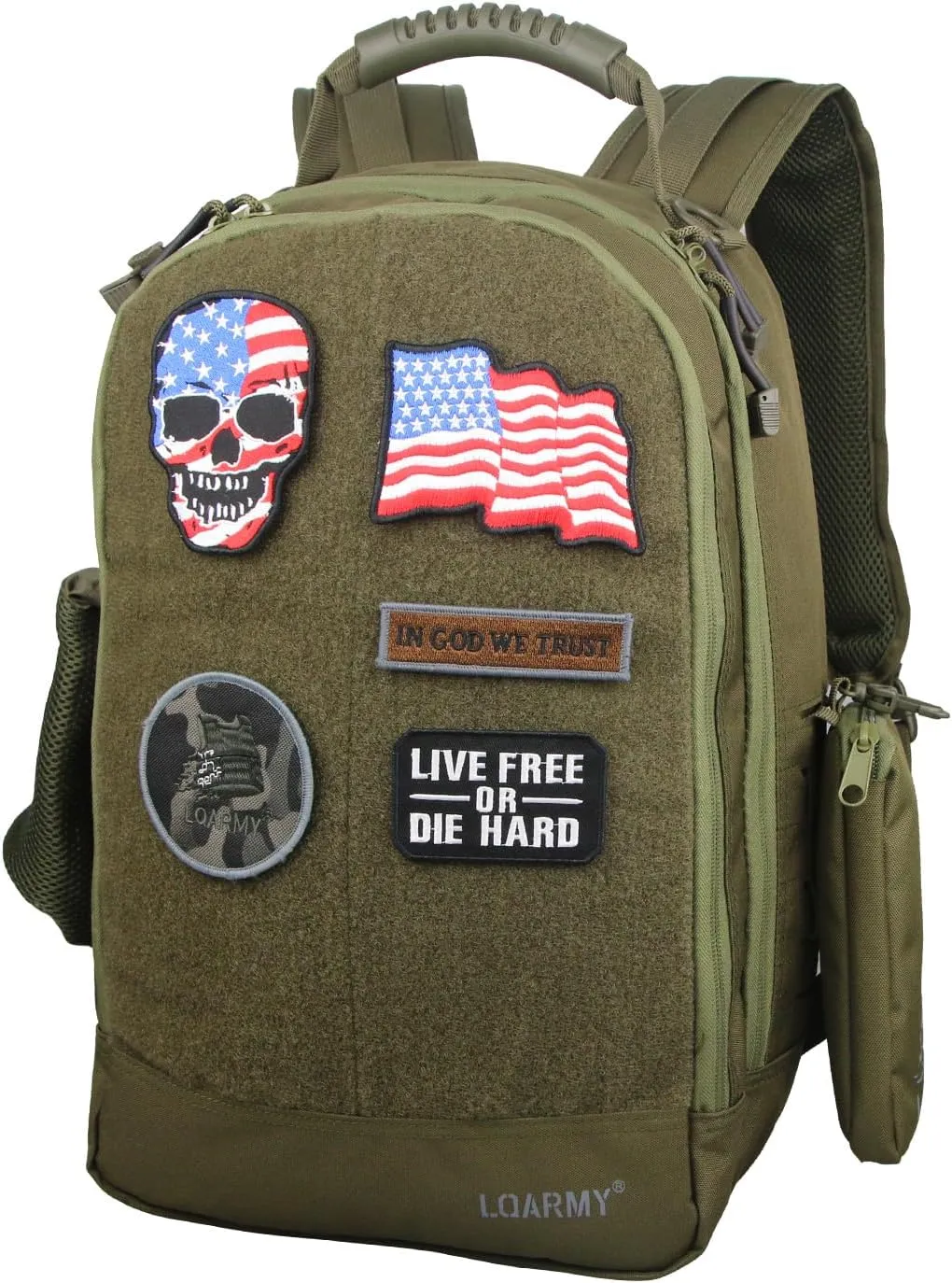 Military Tactical Backpack Work Bag with Five Patches Including 1 US Flags for Outdoor (Green), Large, 19061