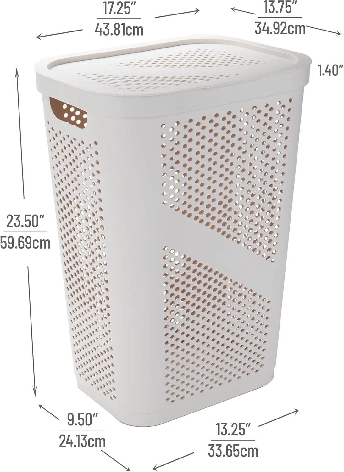 Mind Reader 60L Slim Laundry Hamper, Clothes Basket, Lid, Ventilated, Plastic, 17.25"L x 13.75"W x 23.5"H, Ivory