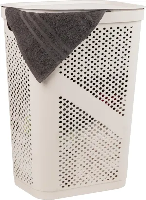 Mind Reader 60L Slim Laundry Hamper, Clothes Basket, Lid, Ventilated, Plastic, 17.25"L x 13.75"W x 23.5"H, Ivory