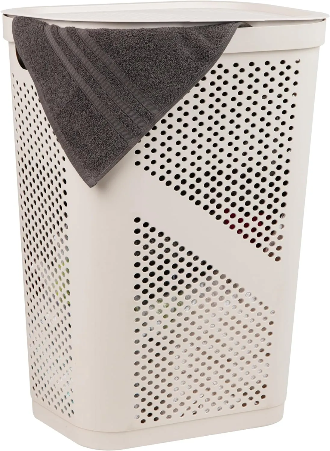 Mind Reader 60L Slim Laundry Hamper, Clothes Basket, Lid, Ventilated, Plastic, 17.25"L x 13.75"W x 23.5"H, Ivory