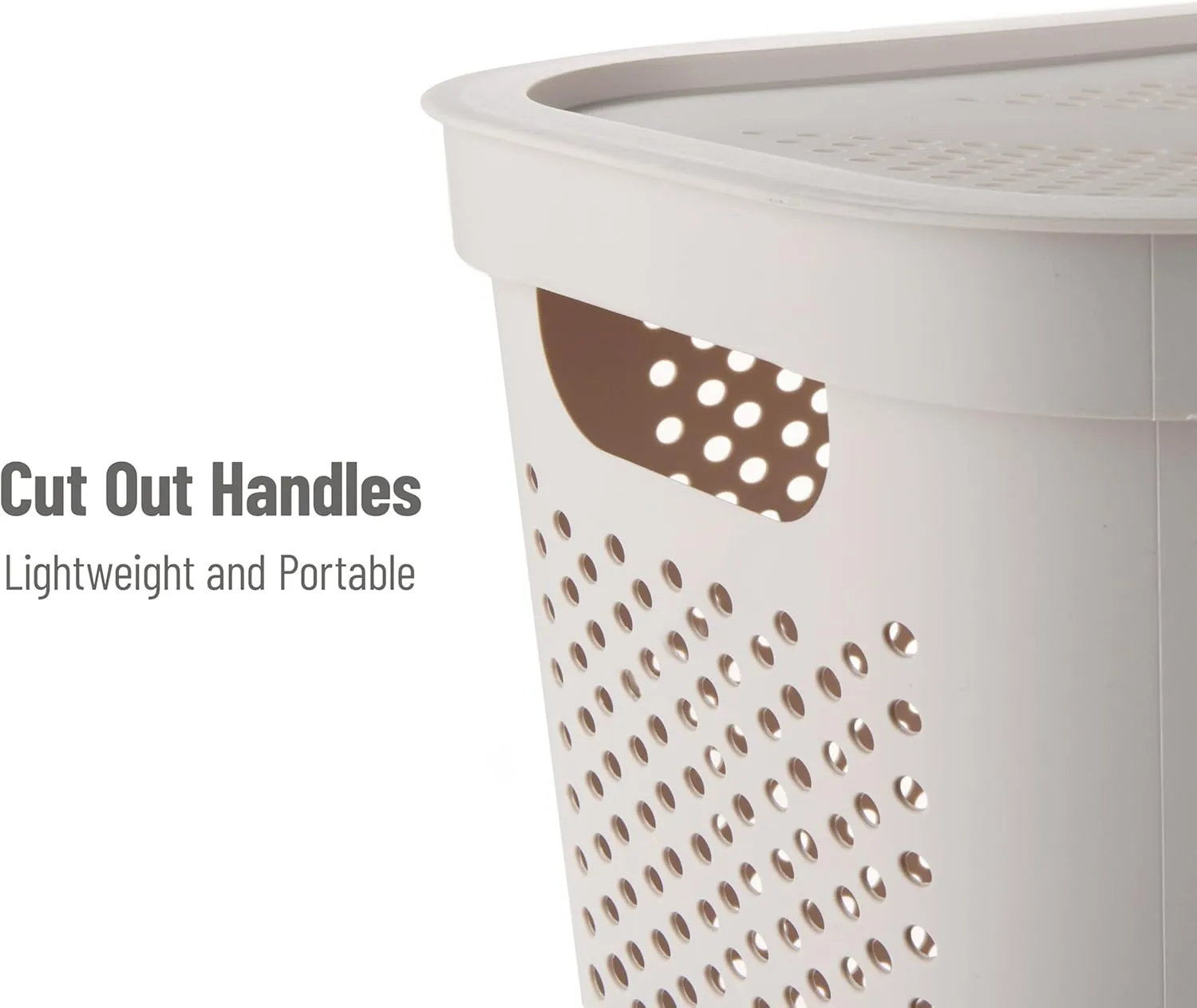 Mind Reader 60L Slim Laundry Hamper, Clothes Basket, Lid, Ventilated, Plastic, 17.25"L x 13.75"W x 23.5"H, Ivory