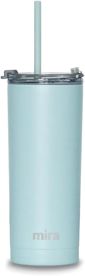 MIRA 20 oz Stainless Steel Vacuum Insulated Tumbler with Multi-Use Flip Lid & Straw - Travel Tumbler Cup for Hot or Cold Drinks - Pearl Blue