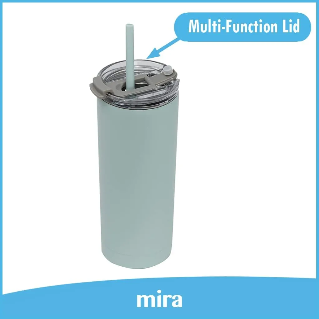 MIRA 20 oz Stainless Steel Vacuum Insulated Tumbler with Multi-Use Flip Lid & Straw - Travel Tumbler Cup for Hot or Cold Drinks - Pearl Blue