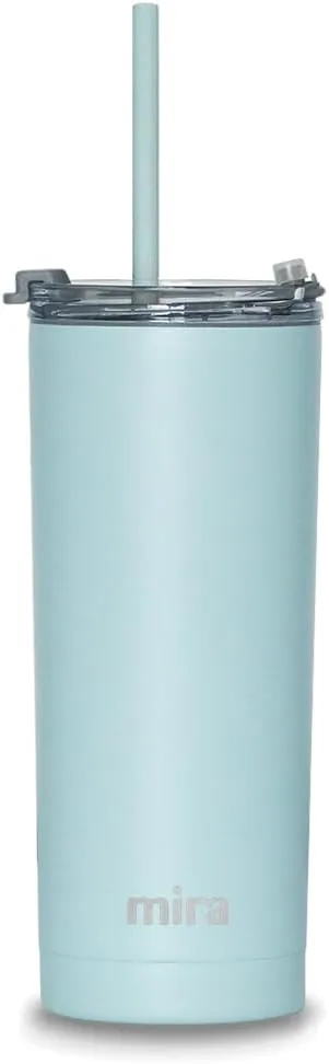 MIRA 20 oz Stainless Steel Vacuum Insulated Tumbler with Multi-Use Flip Lid & Straw - Travel Tumbler Cup for Hot or Cold Drinks - Pearl Blue
