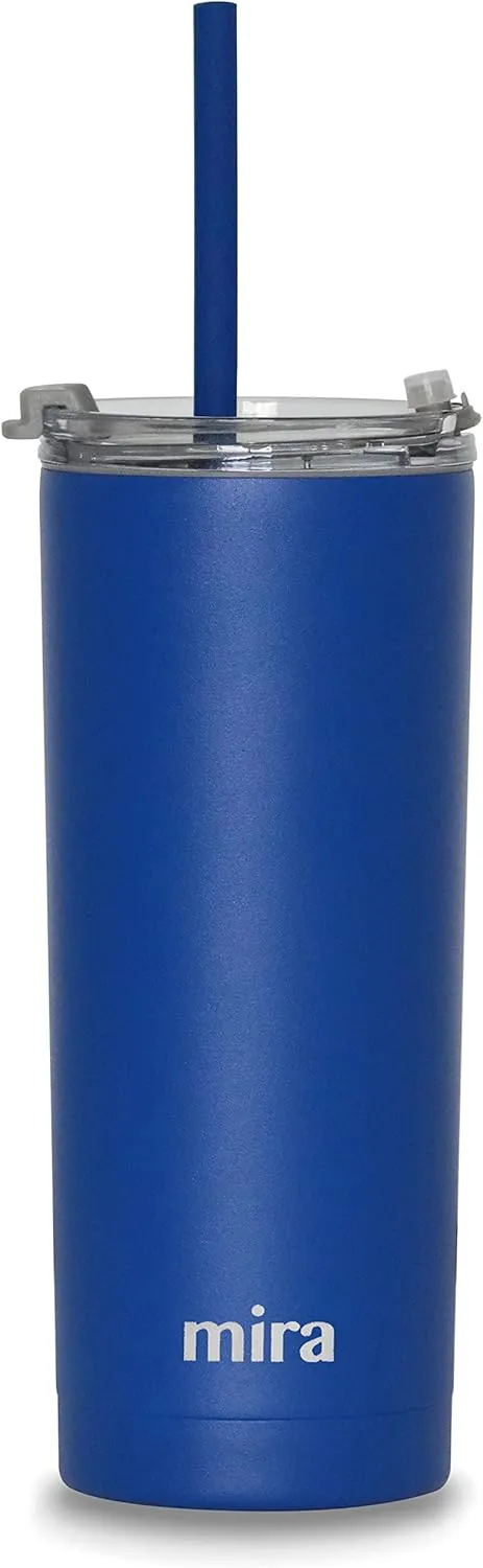 MIRA 20 oz Stainless Steel Vacuum Insulated Tumbler with Multi-Use Flip Lid & Straw - Travel Tumbler Cup for Hot or Cold Drinks - Space Blue