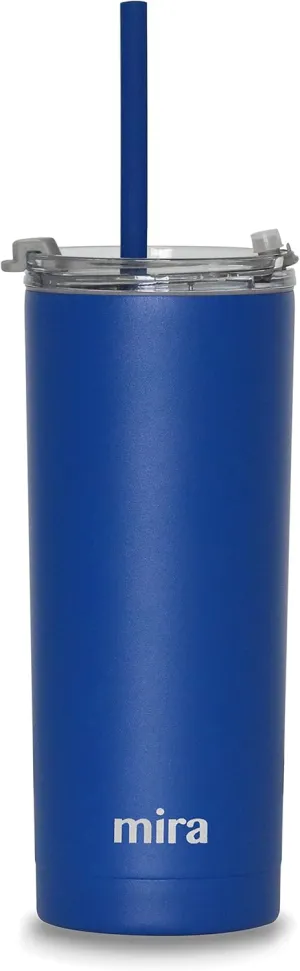 MIRA 20 oz Stainless Steel Vacuum Insulated Tumbler with Multi-Use Flip Lid & Straw - Travel Tumbler Cup for Hot or Cold Drinks - Space Blue