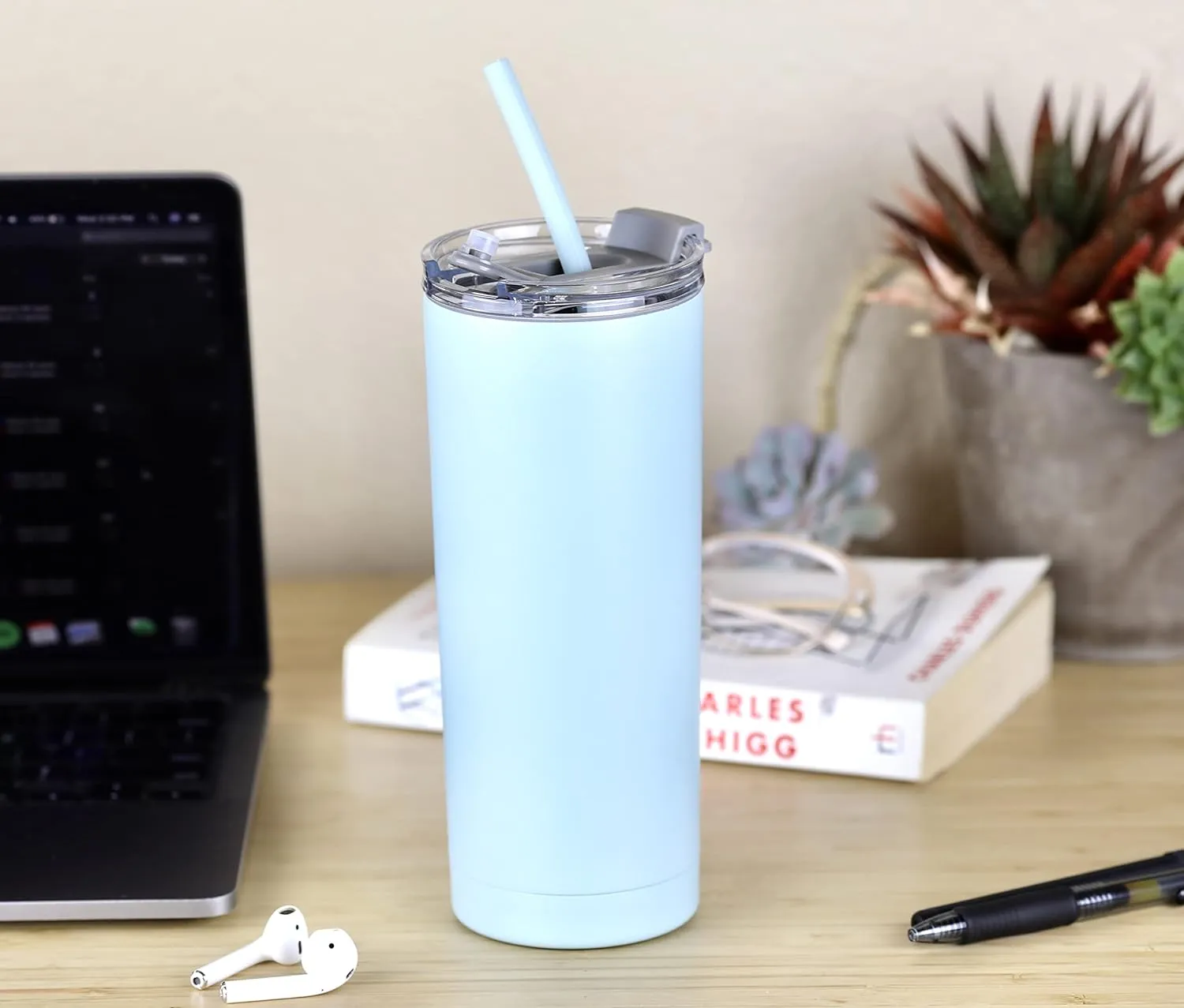 MIRA 20 oz Stainless Steel Vacuum Insulated Tumbler with Multi-Use Flip Lid & Straw - Travel Tumbler Cup for Hot or Cold Drinks - Space Blue