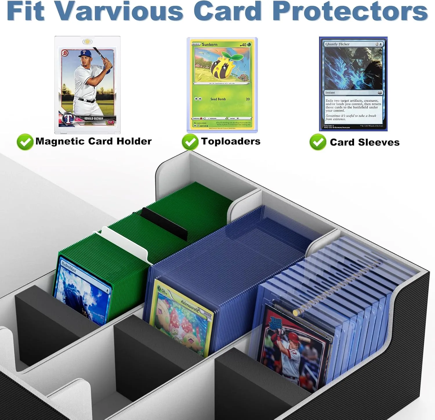 Mlikero Card Deck Case for Trading Cards 1800 , Trading Card Storage Box for Magnetic Card Holder and Hard Plastic Card Protectors, Leather Magnetic Closure Deck Box Fit for MTG, TCG