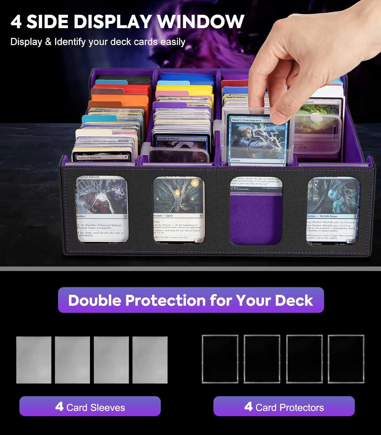 Moko Card Storage Box - 3000  MTG Deck Box, 24 Colorful Dividers, Commander Card Deck Case, Fits Magic, Yugioh - Black Purple