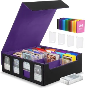 Moko Card Storage Box - 3000  MTG Deck Box, 24 Colorful Dividers, Commander Card Deck Case, Fits Magic, Yugioh - Black Purple