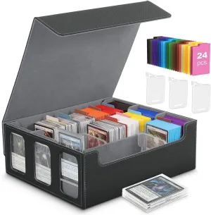 MoKo Card Storage Box for Trading Cards, 2500  MTG Deck Box with 24 Colorful Dividers & 3 Card Supporters, Commander Card Deck Case with Display Window, Fits for Magic Game Cards, YugiOh, Black Grey