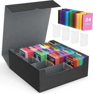 MoKo Trading Card Storage Box, 3000  MTG Deck Box with 24 Colorful Dividers & 4 Card Supporters, Commander Card Deck Case Fits for Magic Game Cards, YugiOh, TCG, PTG and Sport Cards, Black Grey